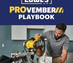 A man using a saw with the words "Lowe's PROvember Playbook" above.