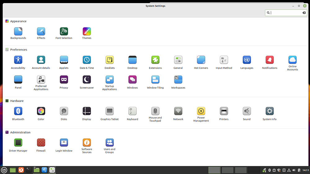 Linux Mint 21 The desktop configuration options